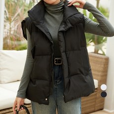 아피나르 여성용 오버핏 하이넥 패딩 조끼
