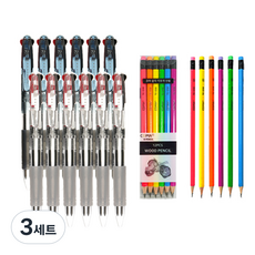 문화연필 2색 볼펜 에스 12p + 투코비 코마 삼각 지우개 연필 TC-208 B 12p 세트, 투명청회색,투명(볼펜), 3세트