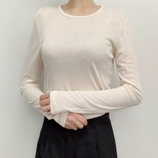 오키진 여성용 이너 완벽 골지 라운드 긴팔티