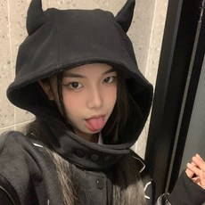 악마뿔 후드 할로윈파티 블랙데빌 코스프레 의상 모자, M(56-58cm) 블랙