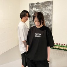 컬러오브사만다 남녀공용 빅사이즈 반팔 롱 스트릿 오버핏 포에버영 빅 박스 프린팅 티셔츠 2coor 리뷰후기