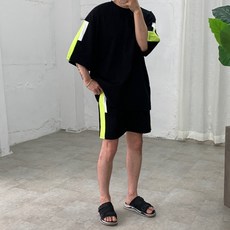 스트릿제이 네온 분또 배색 반팔티 반바지 리뷰후기