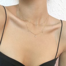여성 두줄 레이어드 쁘띠 큐빅 체인 목걸이 A607