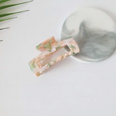 프랑스핀 마블 올리브피치 긴사각 직사각 반머리 올림머리 헤어집게핀