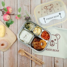 베이직 리빙 핑거베어 스텐 수저통일체형 식판도시락 리뷰 후기