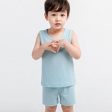 멜리스 쿨블루 민소매 에어로쿨 무지 상하의 유아내복 아동내의 실내복 리뷰후기