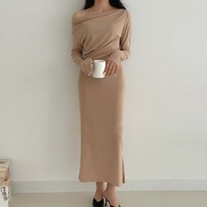 일상화보 여성 블레스드 셔링 오프숄더 롱 원피스 리뷰후기