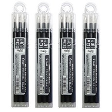 PILOT 프릭션 지워지는 노크식 단색 볼펜 0.5mm 리필심 3본입 x 4개, 블랙4개