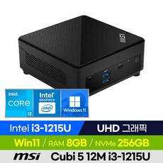 MSI Cubi 5 12M i3-1215U 미니PC 베어본 가성비 산업용 소형컴퓨터, 8GB, 윈도우11 포함, 256GB
