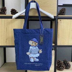 폴로 에코백 데님 곰돌이 가방 여자 폴로베어 숄더백 블루