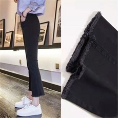 베이직하우스 여성용 블랙 구제워싱 부츠컷 뒷밴딩 데님팬츠 HTDP2204 리뷰후기