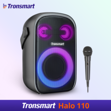 Tronsmart Halo 110 블루투스 스피커+유선마이크 캠핑용 60W 웅장한 저음 최대 18시간 LED IPX6 방수, 검은색