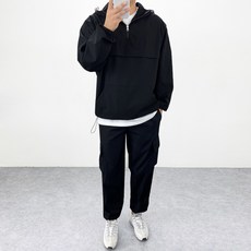 엠클로 남자 오버핏 구김방지 링클프리 바람막이 반집업 아노락 후드티셔츠 밴딩 카고 조거팬츠 4종세트 리뷰후기