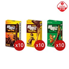 롯데 크런키 빼빼로 10개+아몬드 빼빼로 10개+누드 10개, 30개