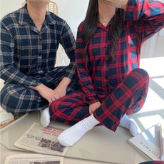 피치기모 남녀공용 잠옷세트 체크 남성 여성 투피스 실내복 홈웨어 마약잠옷 카라 상하세트 리뷰후기