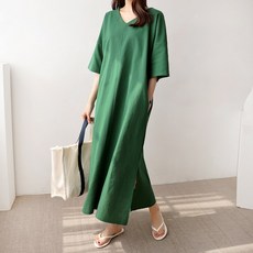 데일러뷰 브이넥 박스 면슬라브 롱 원피스 반팔 루즈 오버핏 홈웨어 여름 빅사이즈 리뷰후기