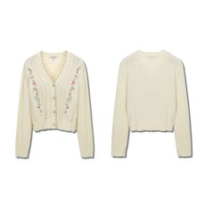 (매장정품) 써스데이아일랜드 여성 브이넥 가디건 플라워 패턴 봄 간절기 재킷 티셔츠 니트 버튼 자켓