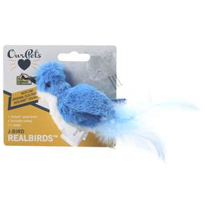 OurPets 玩耍和擠壓 J-Bird 真鳥貓玩具, 1個, 藍色+白色