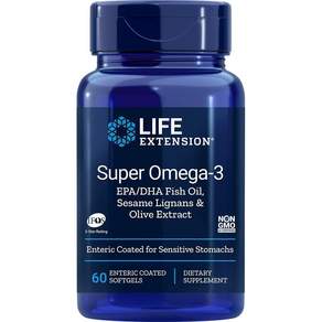 LIFE EXTENSION Super Omega-3魚油芝麻木酚素橄欖萃取軟膠囊, 1罐, 60顆