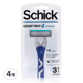 Schick 舒適牌 Quattro 4 鈦金便攜式刮鬍刀, 3把刮鬍刀, 4組, 3個