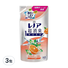 Lenor 蘭諾 1WEEK 超強除臭衣物柔軟精補充包 柑橘香, 380ml, 3包