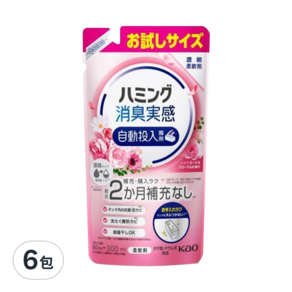 Kao 花王 Humming 洗衣精自動注入型去味柔軟精補充包 玫瑰香, 300ml, 6包