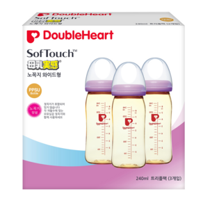 DoubleHeart SofTouch 母乳實感PPSU奶瓶組 3入, 紫色, 240ml, 1盒