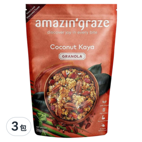 amazin'graze 堅果穀物燕麥脆片 咖椰, 250g, 3包