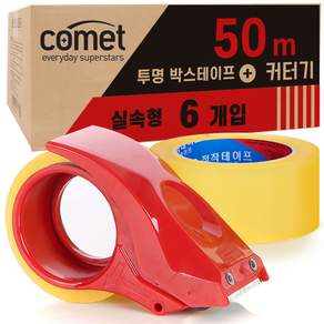 comet 膠帶切割器+透明膠帶6入組, 1組