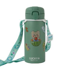 Fresh Alot Lucky One Touch 保溫杯+貼紙+背帶組, 綠色, 350ml, 1組