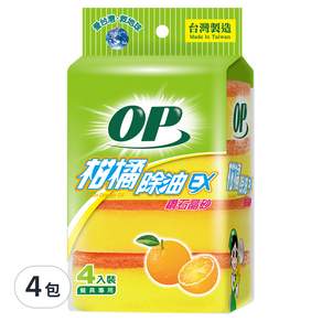 OP 柑橘除油海綿菜瓜布 餐具專用, 4個, 4包
