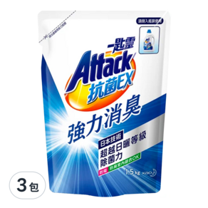 Attack 一匙靈 抗菌EX強力消臭洗衣精補充包, 1.5kg, 3包