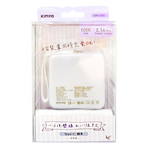 Kinyo 小方塊行動電源 5000mAh Type-C + Lightning 附Type-C充電線, KPB-2302, 紫色