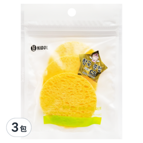 KIDOL 韓國原裝 小圓木漿洗臉海綿 CS-1, 3入, 3包