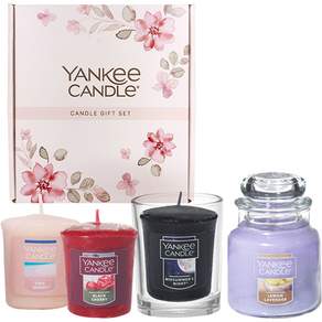 Yankee Candle 小罐蠟燭 + 許願蠟燭 3 種最佳香味 B 禮品組 + 購物袋, 檸檬薰衣草、黑櫻桃、粉紅沙灘、仲夏夜, 紫色、紅色、粉紅色、黑色