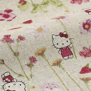 KIYOHARA Hello Kitty花卉棉麻布, 金成