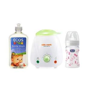 Bebe Mento 奶瓶加熱器+Chicco 矽膠奶瓶 150ml+Ecos 奶瓶洗碗精 502ml, 粉色, 1組