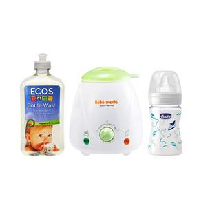 Bebe Mento 奶瓶加熱器+Chicco 矽膠奶瓶 150ml+Ecos 奶瓶洗碗精 502ml, 藍色, 1組