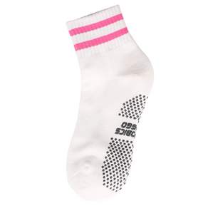 線條氣墊中筒襪, 白色+粉色