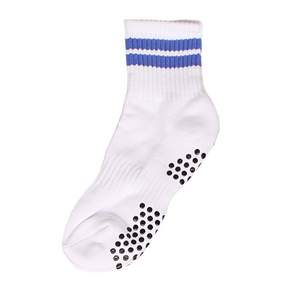線條氣墊中筒襪, 白+藍