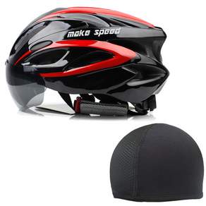 make speed 自行車用護目鏡頭盔+內襯網眼帽, 紅色