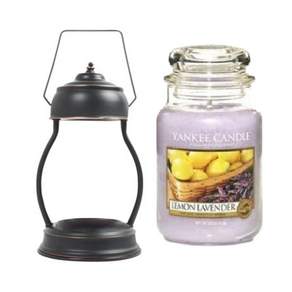 YANKEE CANDLE 造型融燭燈+香氛蠟燭 L號+燈泡 2入, Lemon Lavender, 復古黑