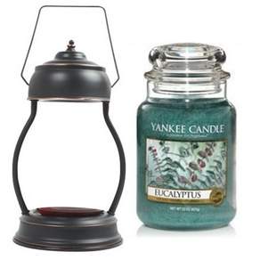 YANKEE CANDLE 造型融燭燈+香氛蠟燭 L號+燈泡 2入, 取暖器（古董黑色），蠟燭（桉樹）