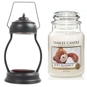 YANKEE CANDLE 造型融燭燈+香氛蠟燭 L號+燈泡 2入, 取暖器（仿古黑）、蠟燭（軟毯）