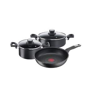 Tefal 法國特福 電磁爐適用Unimited系列鈦塗層鍋具 3入組, 雙耳湯鍋20cm+雙耳淺湯鍋24cm+單柄平底鍋28cm, 黑色