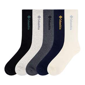 Columbia 哥倫比亞 logo羅紋長筒襪 5件組, 象牙白+海軍藍+深灰色+淺灰色+黑色