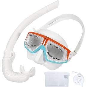 Snap Freediving Mask + Snorkel + Case + 塑膠套組, 全白