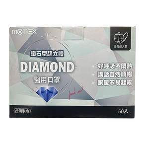 MOTEX 摩戴舒 鑽石型醫用口罩 未滅菌, 藍色, 50片, 1盒