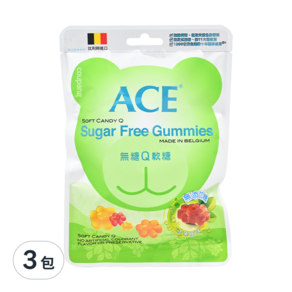 ACE 無糖Q軟糖, 綜合, 48g, 3包