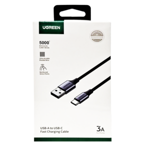 UGREEN 綠聯 USB-Type-C快充傳輸線 金屬編織版, 0.25m, 黑色, 1盒